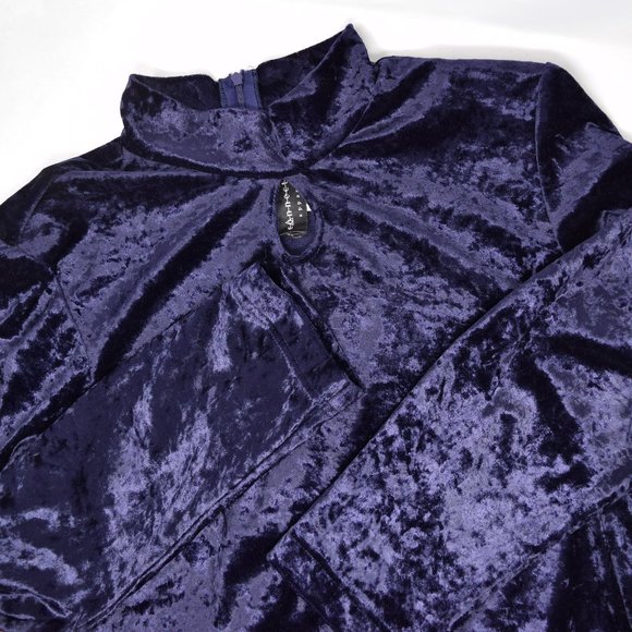 Vintage Connected Apparel Crushed Velour Dress Women 16 Purple Modest Keyhole - Picture 5 of 10